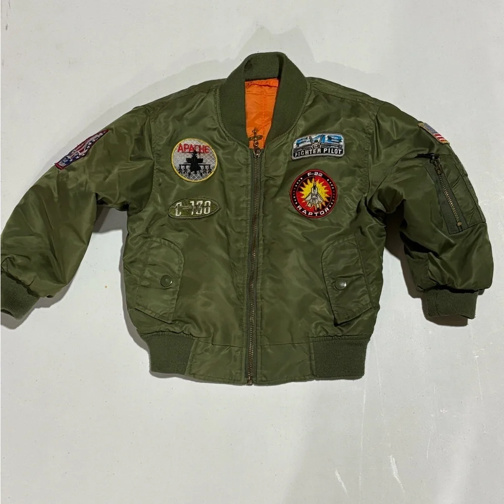 Vintage Aviator Kids Bomber Jacket, Alpha Green, Size Small - Picture 1 of 6